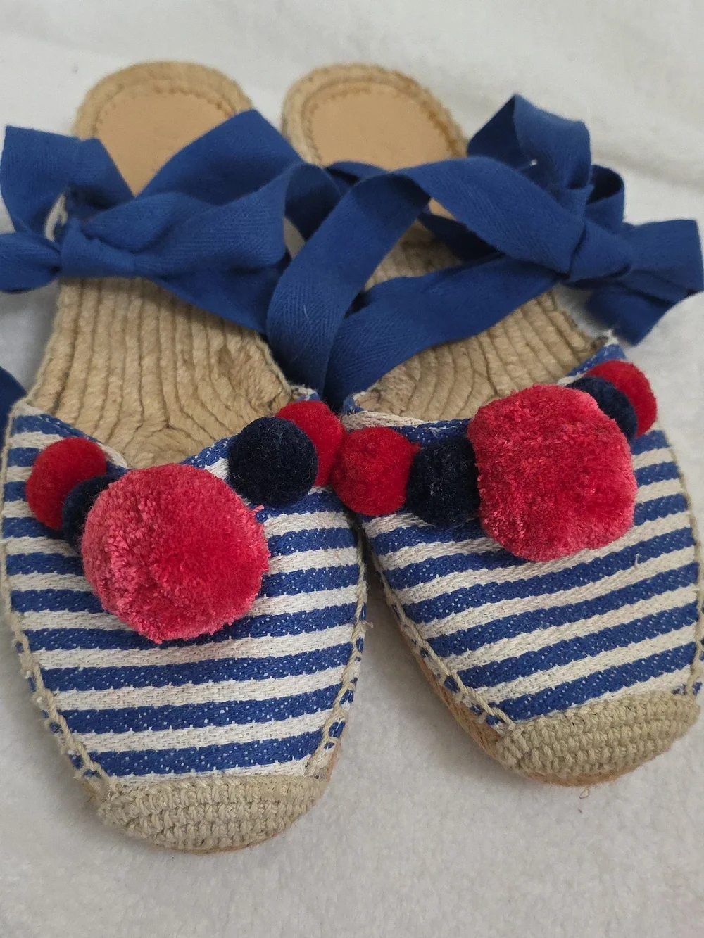 NEW J. Crew Ankle-Wrap Pom Poms Espadrilles Sandals Sz 6